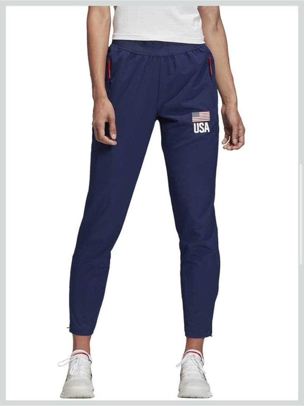 Adidas Women’s Volley Ball Team USA Flag Navy Athletic Jogger Pants Hem Zipper S